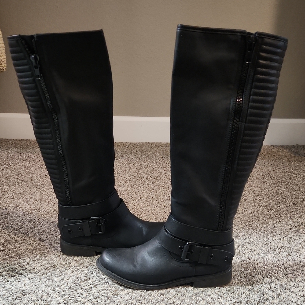 Aldo Black Moto Knee-High Boots